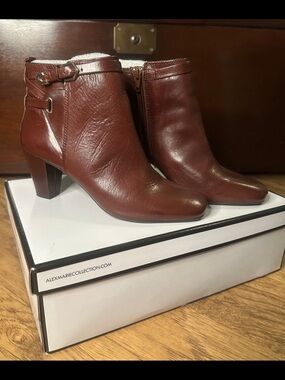 Alex Marie Brown Leather Ankle Booties with Buckle